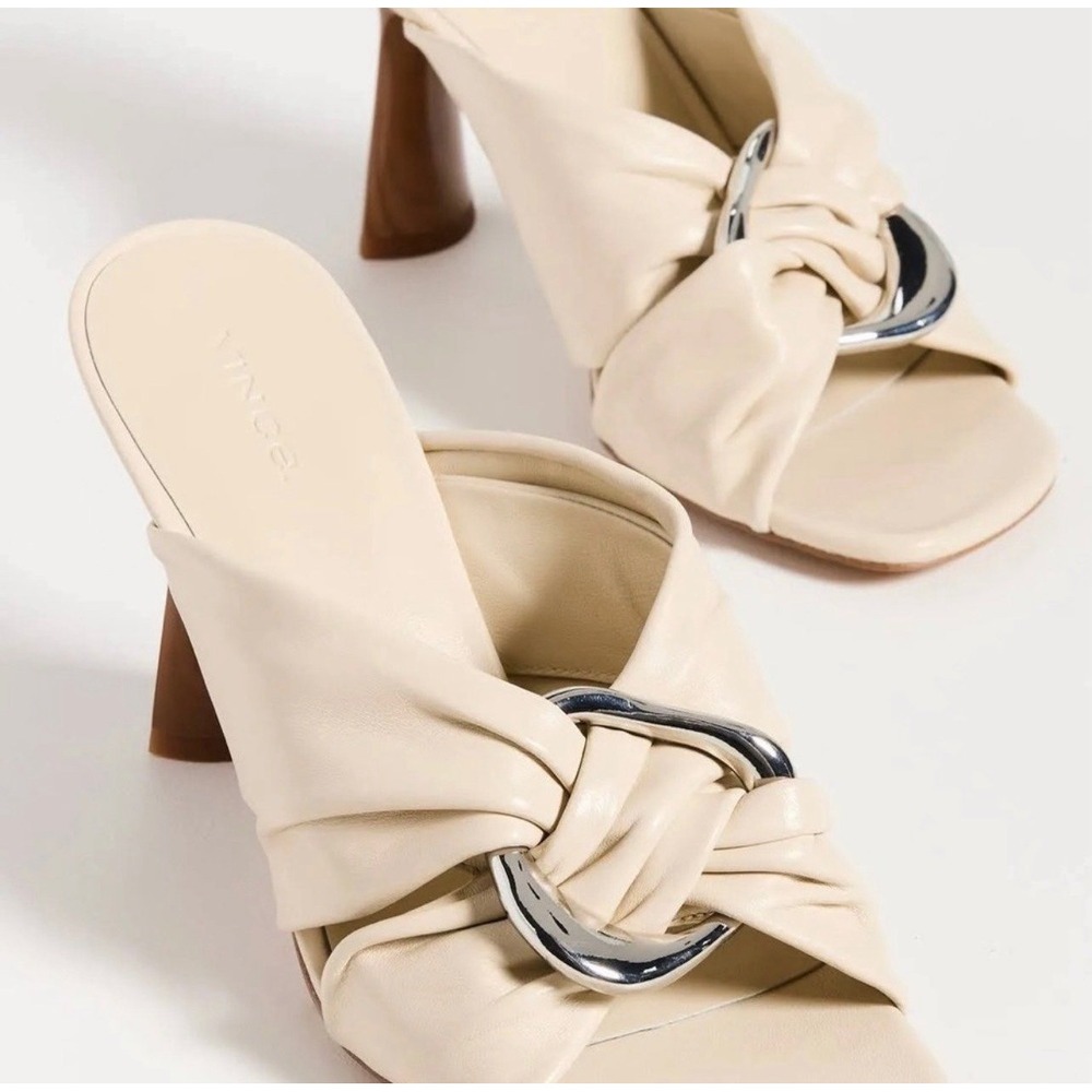 Vince Qidi Twist Ring Slide Sandals Size 9 EU 40 Cream Heeled Mules $375